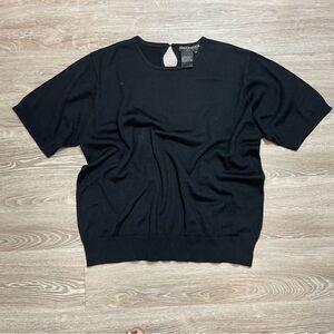 Nina Patrick Wool Black Knit Short Sleeves Polo Top